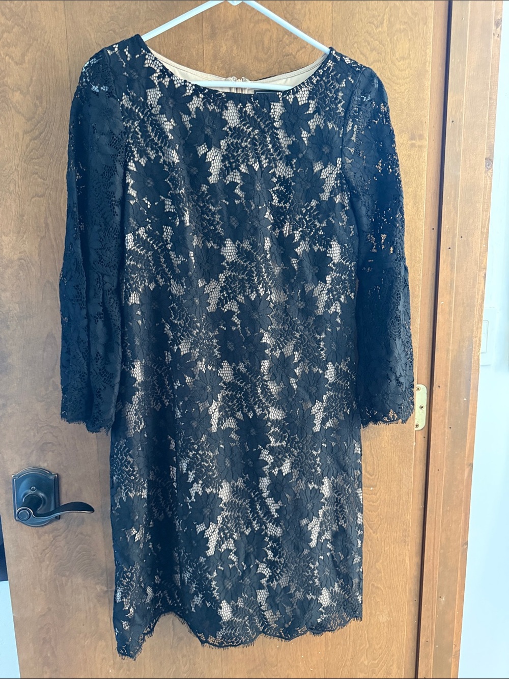 Jessica Howard Black Lace Overlay Dress with Nude Underlay